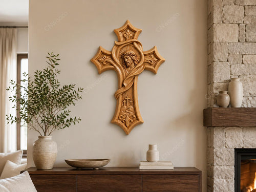 Fichier CNC & impression 3D – croix chrétienne en bas-relief 3D, modèle STL pour sculpture bois et décoration murale
