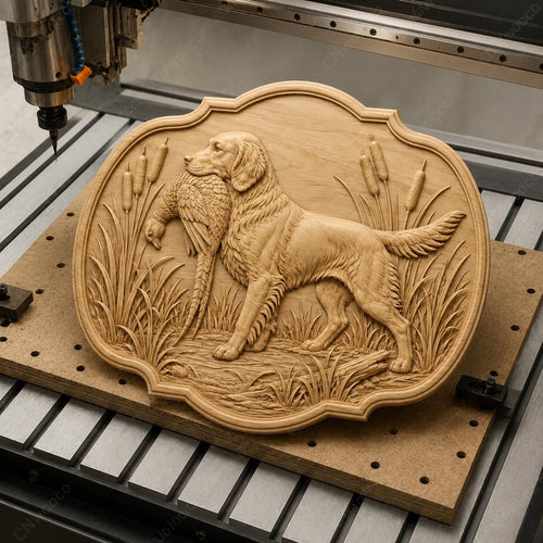 CNC & impression 3D chien de chasse rapportant un faisan, fichier STL très haute qualité
