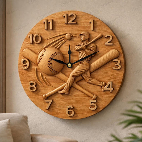 Fichier CNC horloge baseball – bas-relief sport pour sculpture bois, décoration murale STL