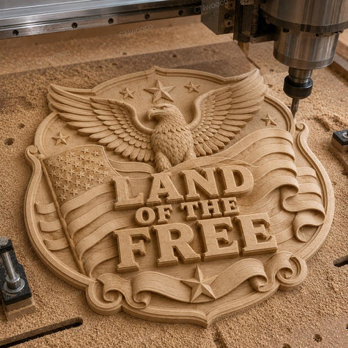 CNC & impression 3D relief patriotique américain Land of the Free avec aigle et drapeau, fichier pour gravure bois, STL de haute qualité