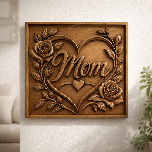 Fichier CNC cœur floral roses – bas-relief bois pour cadeau fête des mères, décoration murale maman STL