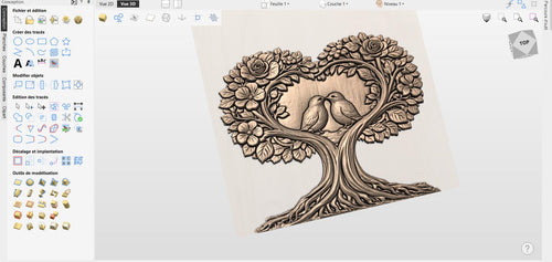 Fichier CNC arbre cœur oiseaux amoureux – bas-relief romantique pour sculpture bois, décoration murale mariage STL