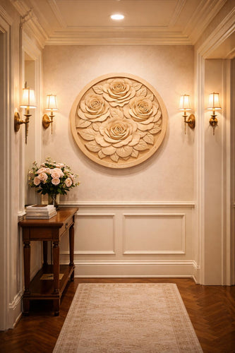 Fichier CNC roses bas-relief 3D, décoration murale bois floral, sculpture bois, modèle gravure 3D STL