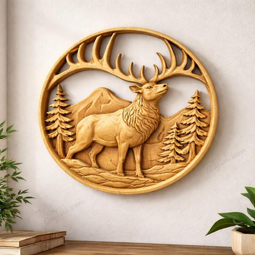 Fichier CNC cerf montagne, bas-relief faune sauvage rustique, décoration murale nature, sculpture bois, modèle gravure 3D STL