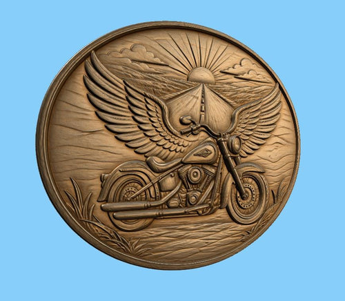CNC & impression 3D moto avec ailes, STL haute qualité pour sculpture bois et décoration garage