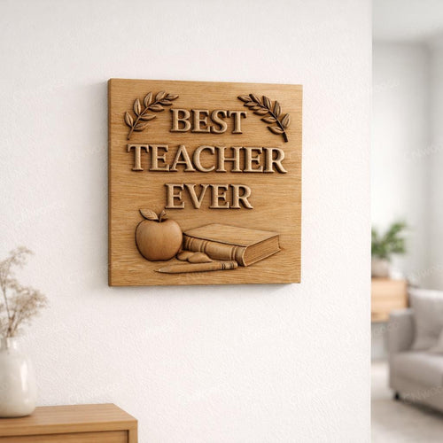 Fichier CNC & impression 3D panneau Best Teacher Ever – bas-relief bois pour cadeau professeur, décoration murale école STL