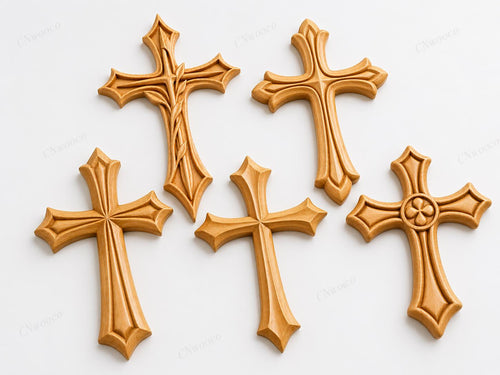 Fichier CNC & impression 3D pack 20 croix religieuses – bas-reliefs chrétiens pour sculpture bois, décoration murale STL