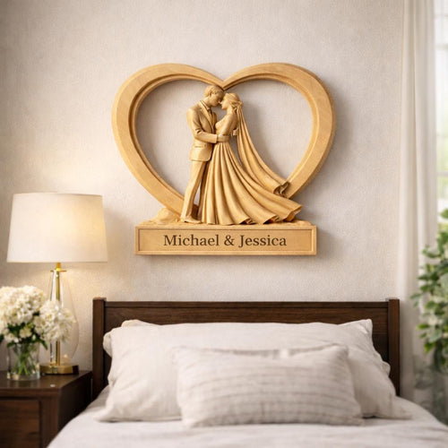 Fichier CNC mariage personnalisable – bas-relief couple avec noms et date à ajouter pour sculpture bois STL