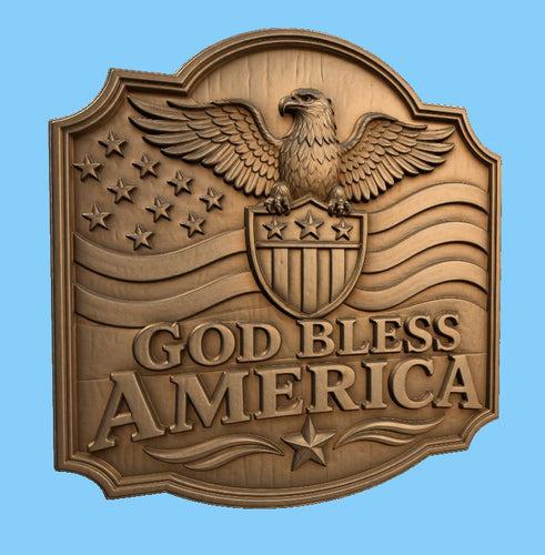 CNC & impression 3D relief God Bless America avec aigle, fichier STL très haute qualité