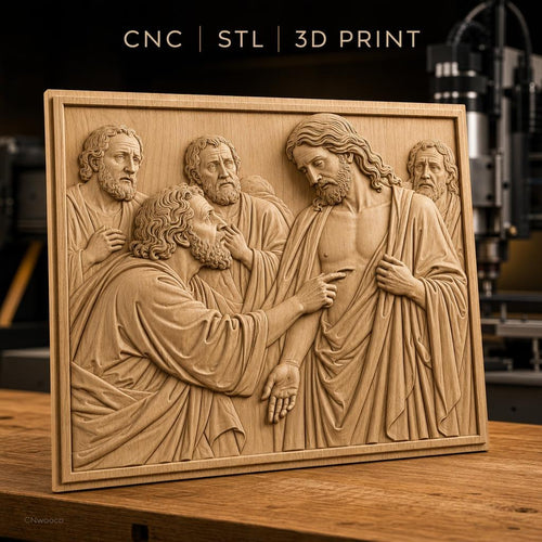 Fichier CNC & impression 3D scène biblique Jésus et Thomas, disciples, haute qualité relief STL