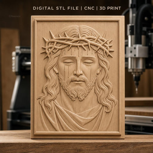 Fichier CNC & impression 3D Jésus Christ, couronne d'épines et gouttes de sang, haute qualité relief STL