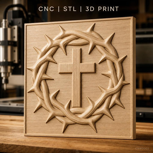 Fichier CNC & impression 3D Croix chrétienne et couronne d'épines, haute qualité relief STL