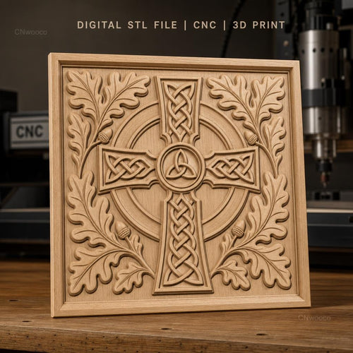 Fichier CNC & impression 3D Croix celtique, feuillage et glands en relief, haute qualité relief STL
