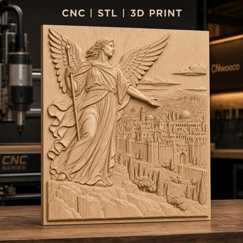 Fichier CNC & impression 3D ange gardien, cité ancienne détaillée, haute qualité relief STL