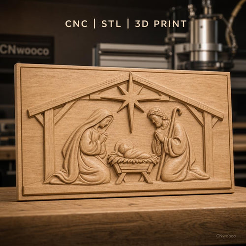 Fichier CNC & impression 3D scène de la Nativité, crèche avec Marie Joseph et bébé Jésus, haute qualité relief STL