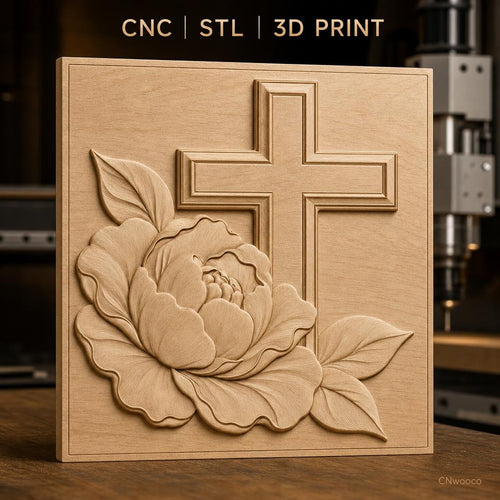 Fichier CNC & impression 3D fleur et croix chrétienne, relief délicat haute qualité relief STL