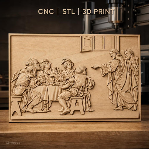 Fichier CNC & impression 3D scène biblique Jésus et apôtres à la table, haute qualité relief STL