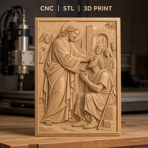 Fichier CNC & impression 3D Jésus guérissant un aveugle, figures religieuses et architecture ancienne, haute qualité relief STL
