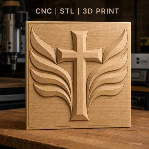 Fichier CNC & impression 3D Croix avec ailes, haute qualité relief STL