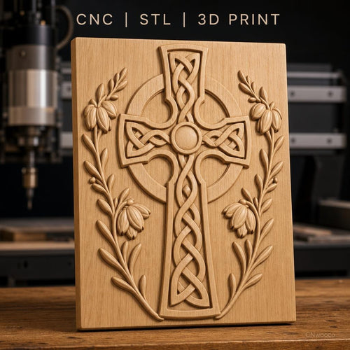 Fichier CNC & impression 3D Croix celte ornée de fleurs, relief sculpté haute qualité relief STL
