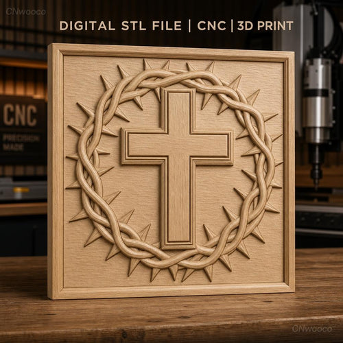 Fichier CNC & impression 3D Croix chrétienne, couronne d'épines, haute qualité relief STL