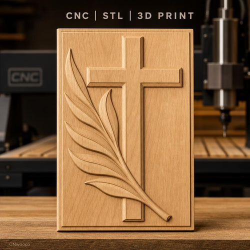 Fichier CNC & impression 3D Croix chrétienne avec branche d'olivier, haute qualité relief STL