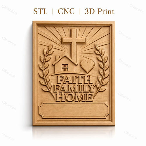 Fichier CNC & impression 3D foi, famille, maison avec croix et coeur, haute qualité relief STL
