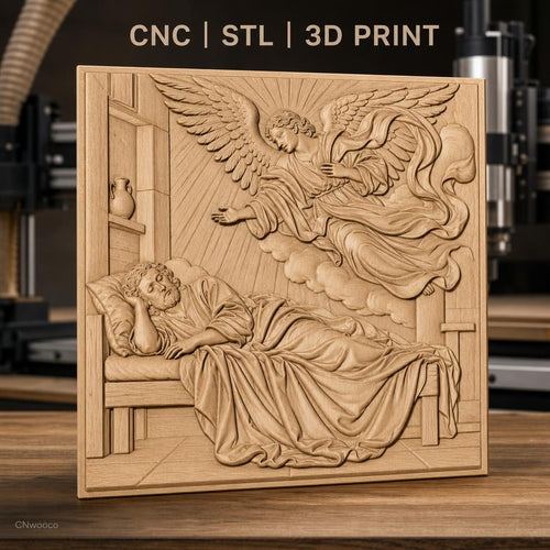 Fichier CNC & impression 3D ange visitant homme dormant, drapés et nuage, haute qualité relief STL