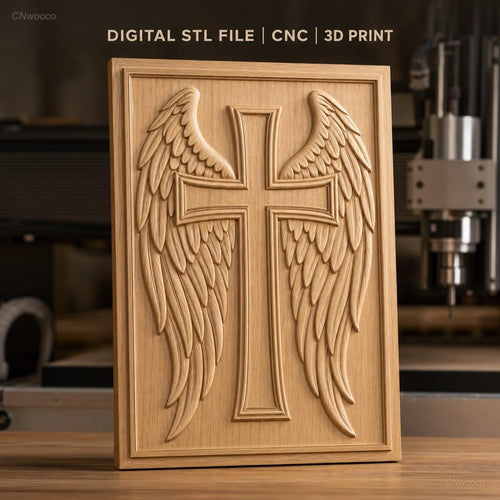 Fichier CNC & impression 3D Croix avec ailes d'ange, haute qualité relief STL