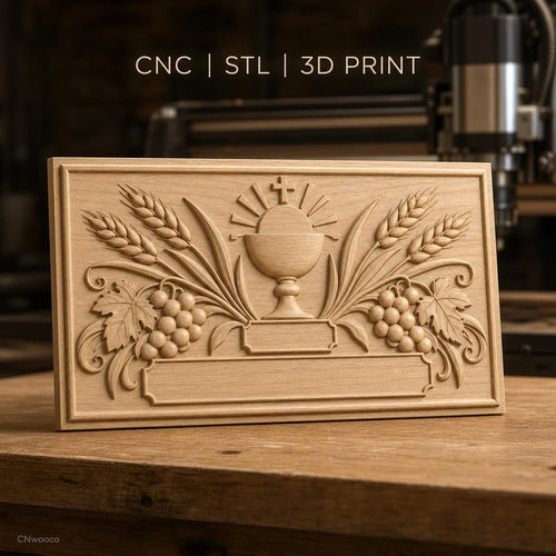 Fichier CNC & impression 3D christ, raisin et épis de blé, haute qualité relief STL