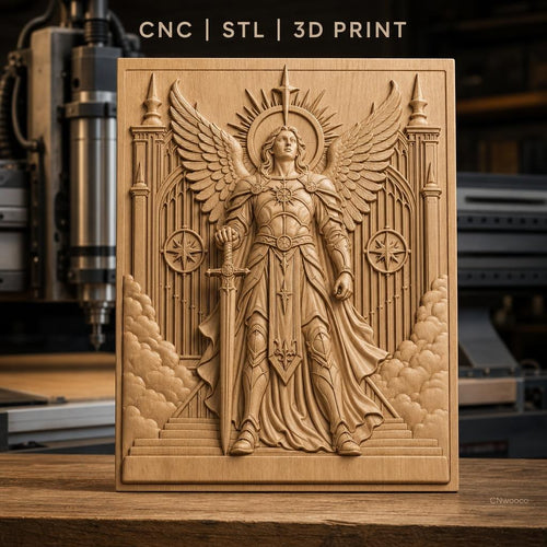 Fichier CNC & impression 3D ange guerrier, épée, ailes, portail céleste haute qualité relief STL
