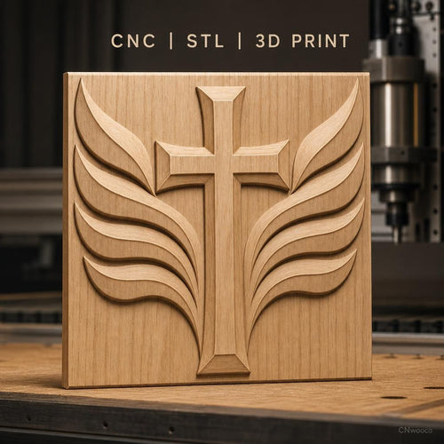 Fichier CNC & impression 3D croix chrétienne avec ailes, haute qualité relief STL