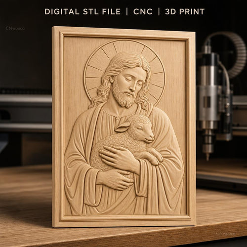 Fichier CNC & impression 3D Jésus avec agneau, icône religieuse en relief, haute qualité relief STL