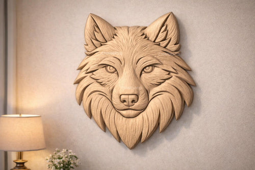 Fichier CNC tête de loup, bas-relief bois animal sauvage, décoration murale nature, sculpture bois, modèle gravure 3D STL