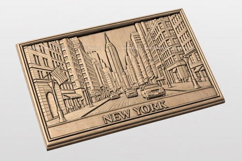 Fichier CNC New York bas-relief 3D, décoration murale bois ville, sculpture bois, modèle gravure 3D STL