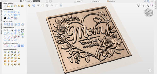 Fichier CNC cœur floral roses – bas-relief bois pour cadeau fête des mères, décoration murale maman STL