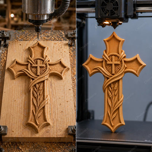 Fichier CNC & impression 3D – croix chrétienne en bas-relief 3D, modèle STL pour sculpture bois et décoration murale