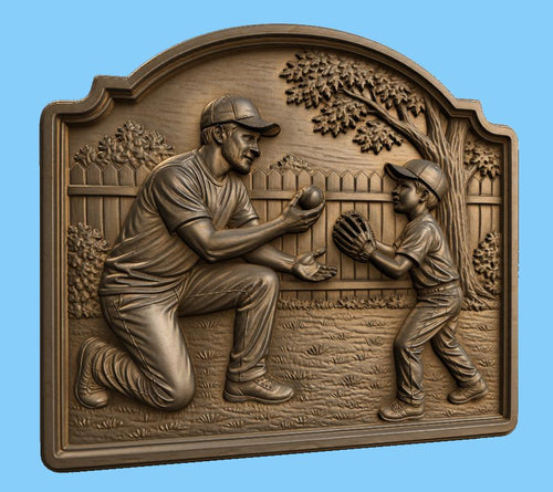 CNC & impression 3D relief papa et enfant baseball, fichier STL très haute qualité