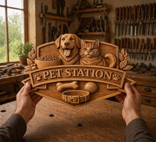 Fichier CNC & impression 3D station animaux chien chat – bas-relief panneau pour sculpture bois, décoration murale pet lover STL