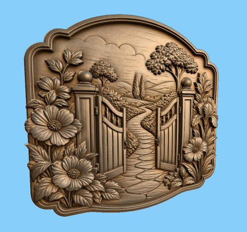 CNC & impression 3D relief portail de jardin fleuri, décor cottage, fichier STL très haute qualité