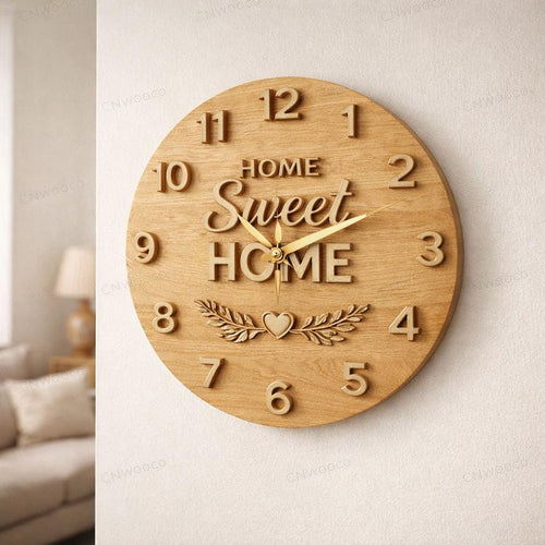 Fichier CNC horloge "Home Sweet Home" – bas-relief bois pour sculpture CNC, décoration murale maison STL
