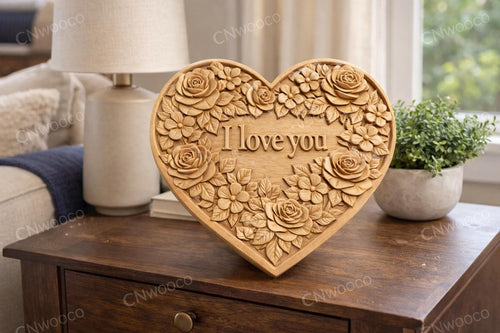 Fichier CNC & impression 3D cœur "I Love You" floral – bas-relief romantique pour sculpture bois, décoration murale STL