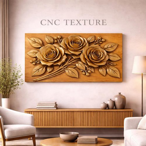 Fichier CNC panneau texture bois florale – bas-relief motif nature pour sculpture bois, design façade meuble et décoration murale STL