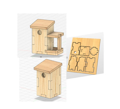 Fichier CNC lot 2 nichoirs oiseaux, modèles 3D décor jardin, digital download, fichiers dxf svg ai pdf crv crv3d