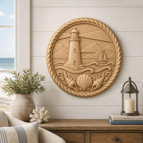CNC & impression 3D phare marin avec voilier, STL de haute qualité pour sculpture bois bord de mer