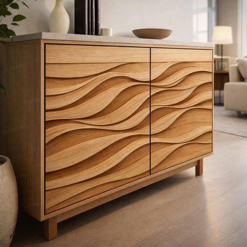 Fichier CNC panneau texture bois vague – bas-relief motif pour sculpture bois, design porte de meuble et décoration murale STL