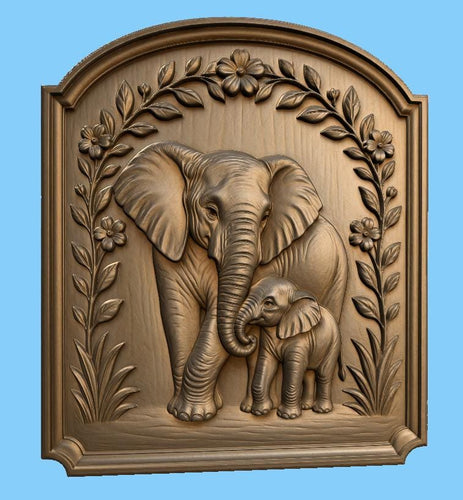 CNC & impression 3D relief éléphant et bébé éléphant, fichier animal wildlife pour gravure bois, STL de haute qualité