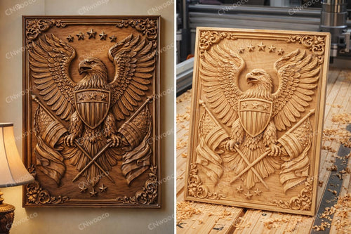 Fichier CNC aigle américain drapeau USA, bas-relief bois patriotique, décoration murale rustique, sculpture bois, modèle gravure 3D STL