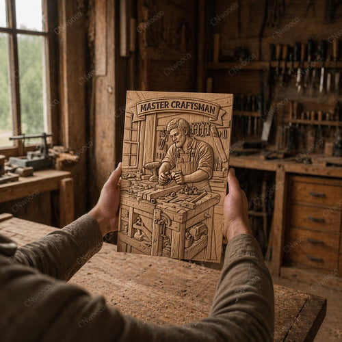 Fichier CNC panneau Master Craftsman – bas-relief menuisier pour sculpture bois, décoration murale atelier et bois STL