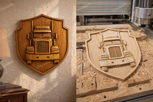 Fichier CNC camion semi-remorque – bas-relief pour sculpture bois, décoration murale et cadeau chauffeur, panneau personnalisable STL